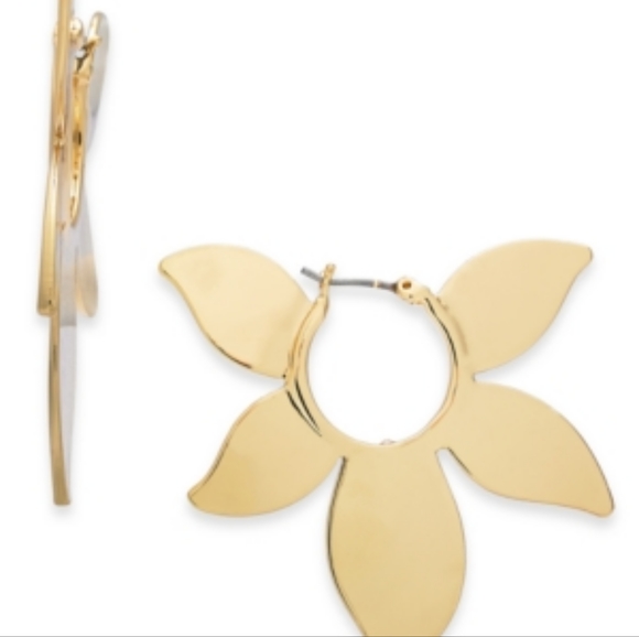 Alfani Gold-Tone Flower Hoop Earrings - Picture 4 of 4